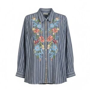 Paparazzi Floral Embroidered Button Up Blouse Women's Size M